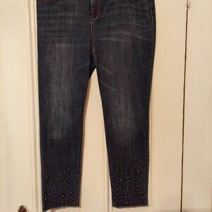 NWT Chico's Blue Denim Ankle Jeans with Dark Gray Embellishments size 1.5 (10)